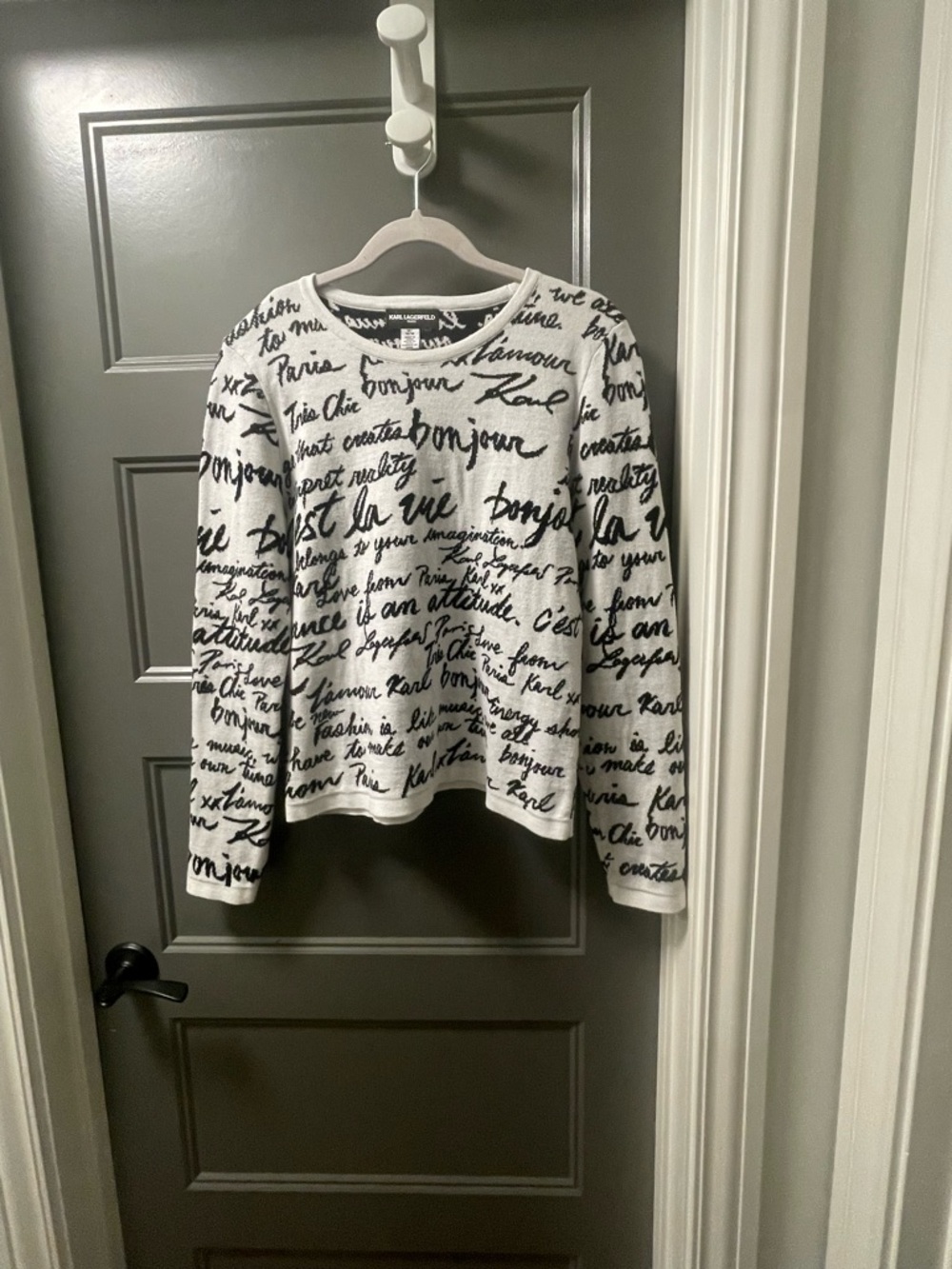 Karl Lagerfeld White french Script writing Crewneck Sweater S